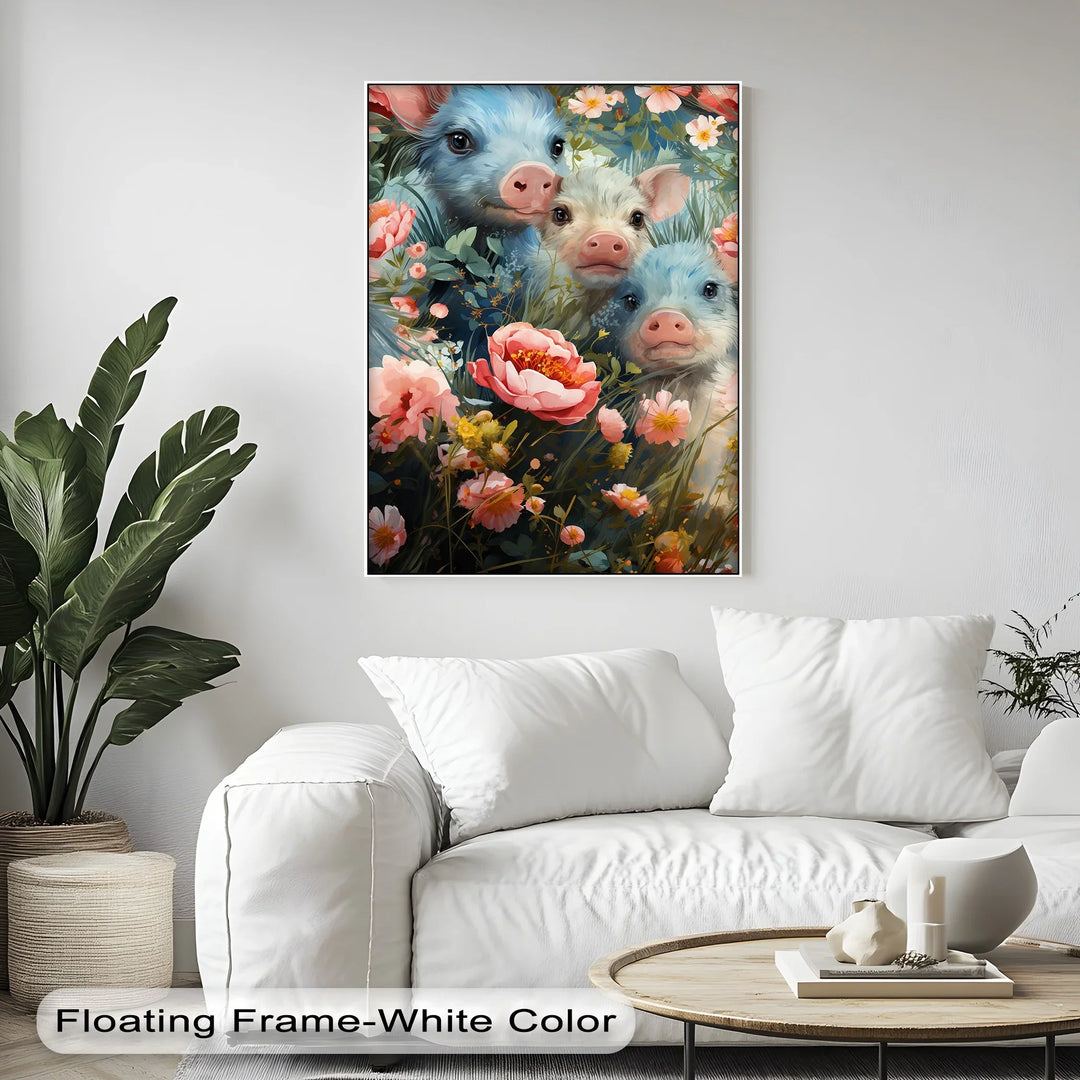 Blossom Companions – Piglets Among Spring Blooms Animal Canvas Print - MyPhotoStation