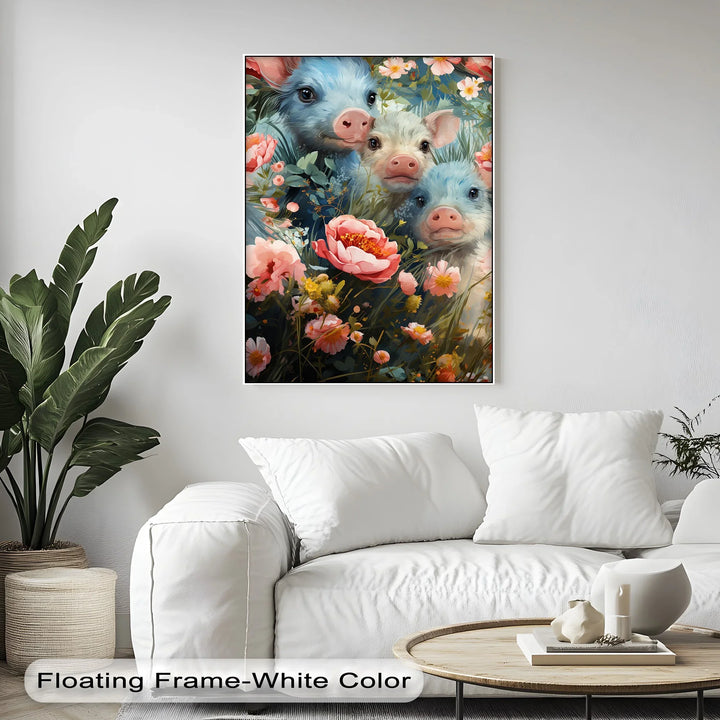 Blossom Companions – Piglets Among Spring Blooms Animal Canvas Print - MyPhotoStation