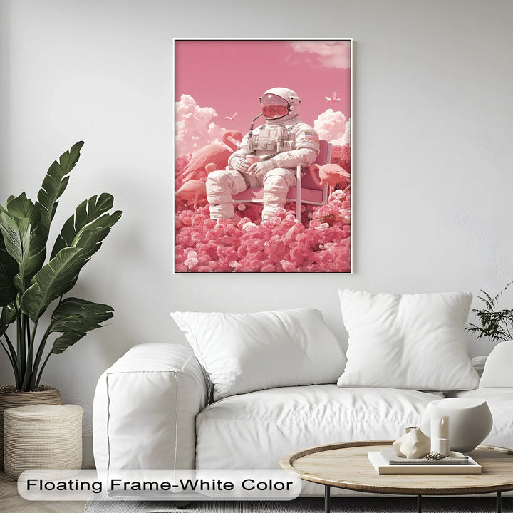 Pink Astronaut in a Flamingo Garden – Surreal Space Canvas Print - MyPhotoStation