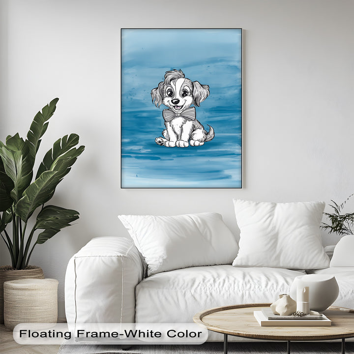 Charming Cartoon Pup with Bowtie - Puppies Canvas Print
