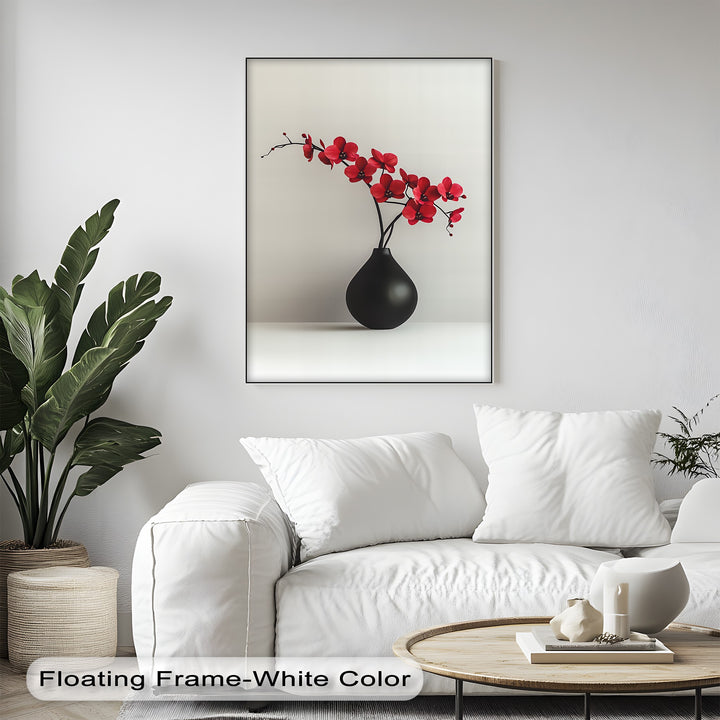 Minimalist Red Orchids in Black Vase – Contemporary Floral Canvas Print