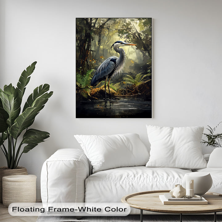 Misty Forest Heron – Wildlife Landscape Canvas Print