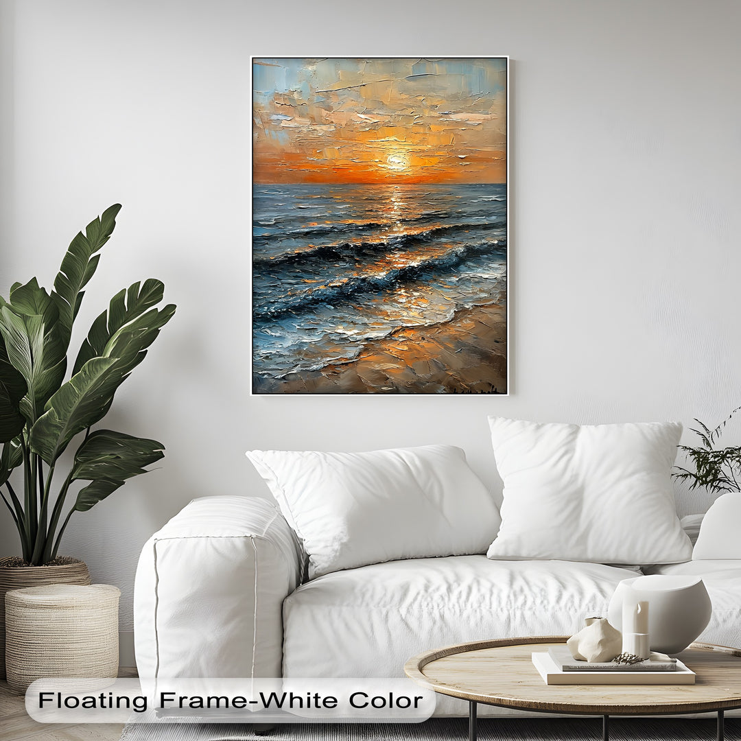 Golden Horizon – Textured Sunset Seascape Canvas Print