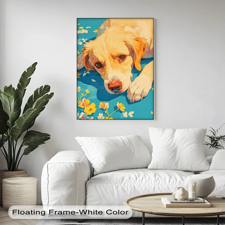 Sunlit Gaze – Playful Floral Dog Portrait Puppies Canvas Print - MyPhotoStation