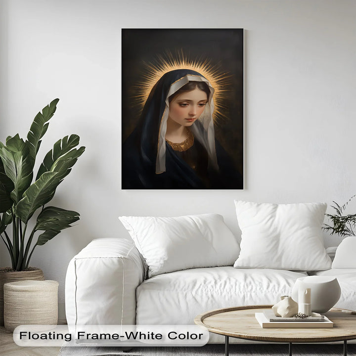 This timeless custom canvas print captures Mary's gentle gaze and spiritual warmth.

