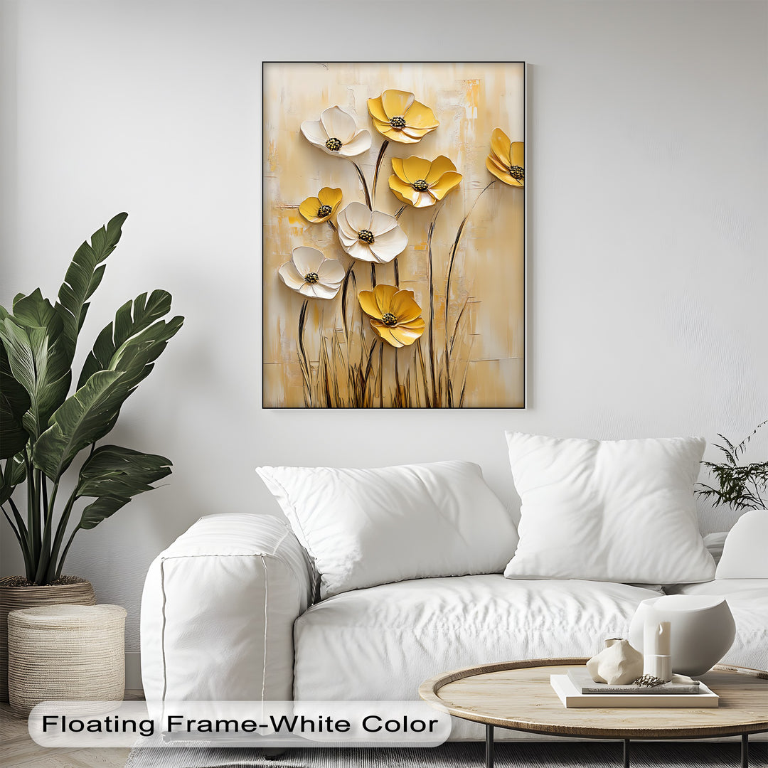 Golden Meadow Blooms – Yellow and White Flower Canvas Wall Art