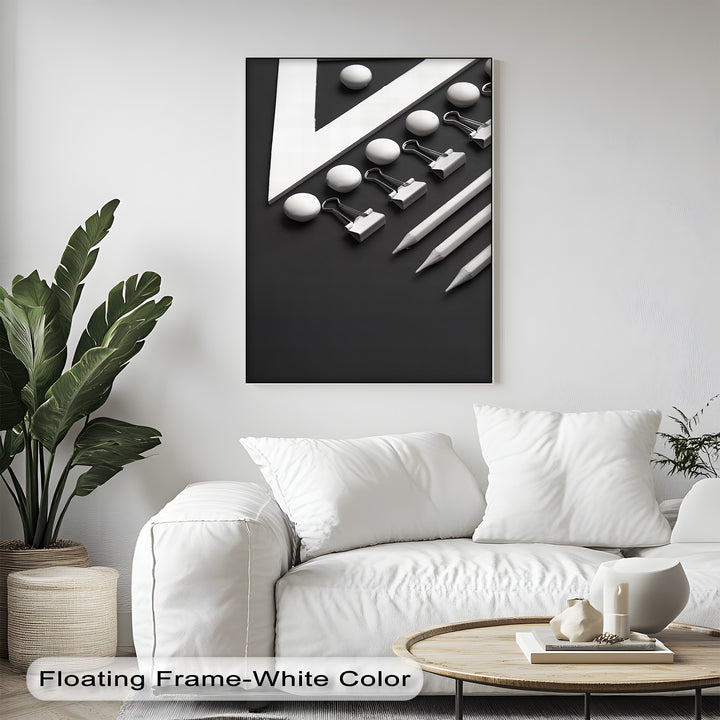 Monochrome Minimalism – Black and White Office Supplies Canvas Prints