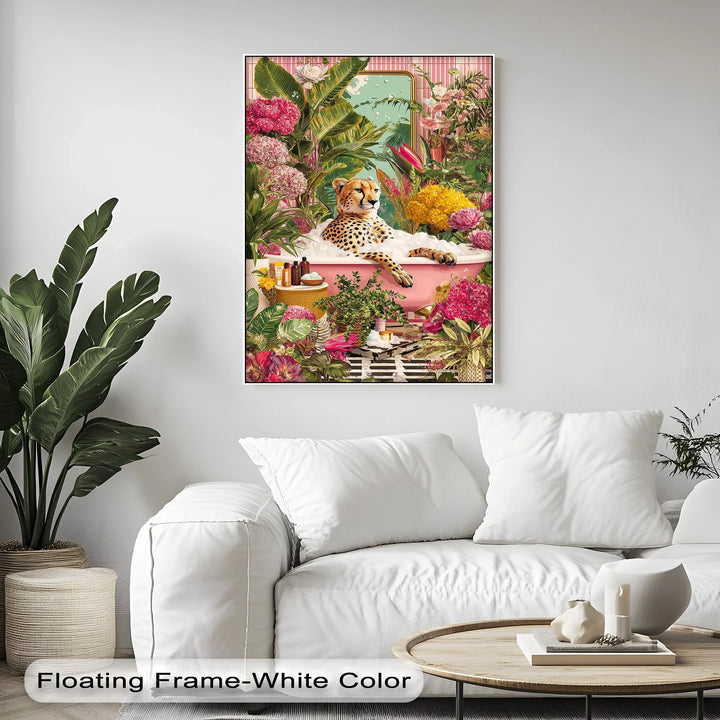 Cheetah in Pink Bathtub – Whimsical Jungle-Inspired Canvas Print - MyPhotoStation