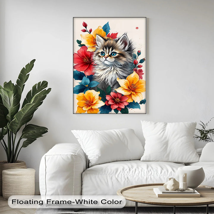 Fluffy Kitten Surrounded by Vibrant Florals - Cat Canvas Print - MyPhotoStation