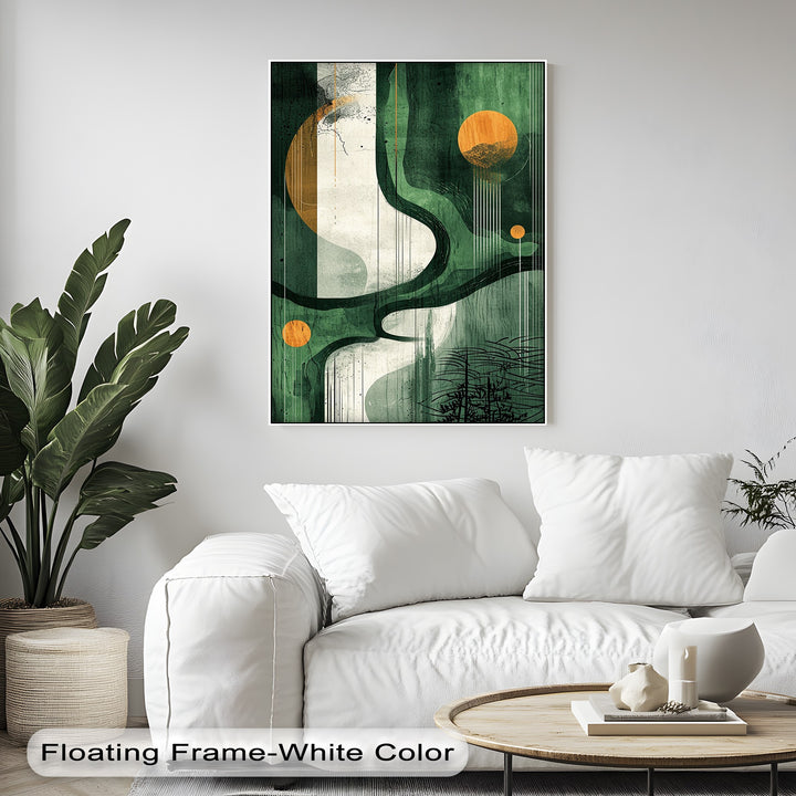 Celestial Terrain – Abstract Forest Path in Deep Green and Gold Canvas Print