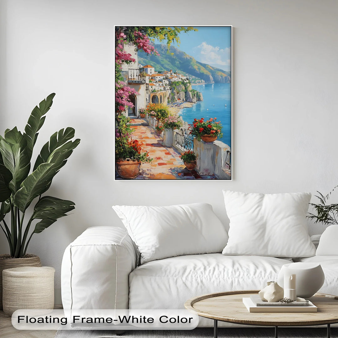 Amalfi Terrace Bloom – Coastal Italian Balcony Canvas Print - MyPhotoStation