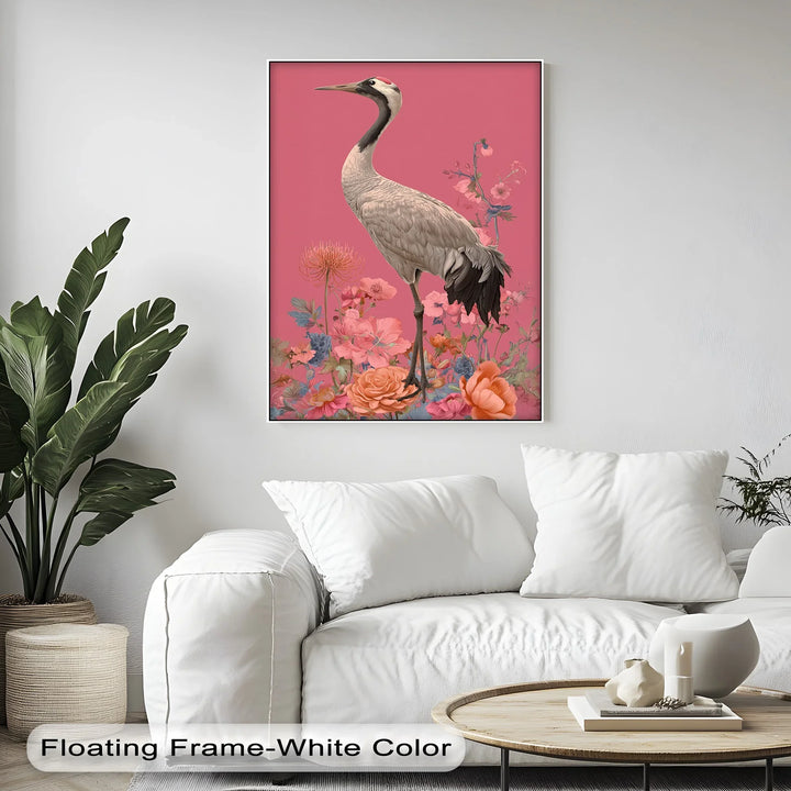 Elegant Crane Among Blossoms – Nature-Inspired Bird Canvas Print - MyPhotoStation