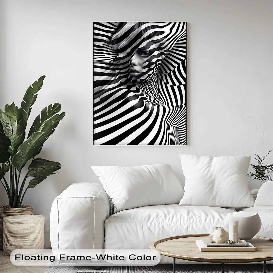 Illusionary Muse – Optical Portrait in Black & White Canvas Print - MyPhotoStation