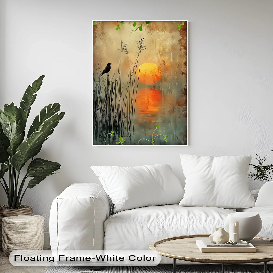 Whispers at Dusk – Silhouetted Bird and Sunset Canvas Print - MyPhotoStation