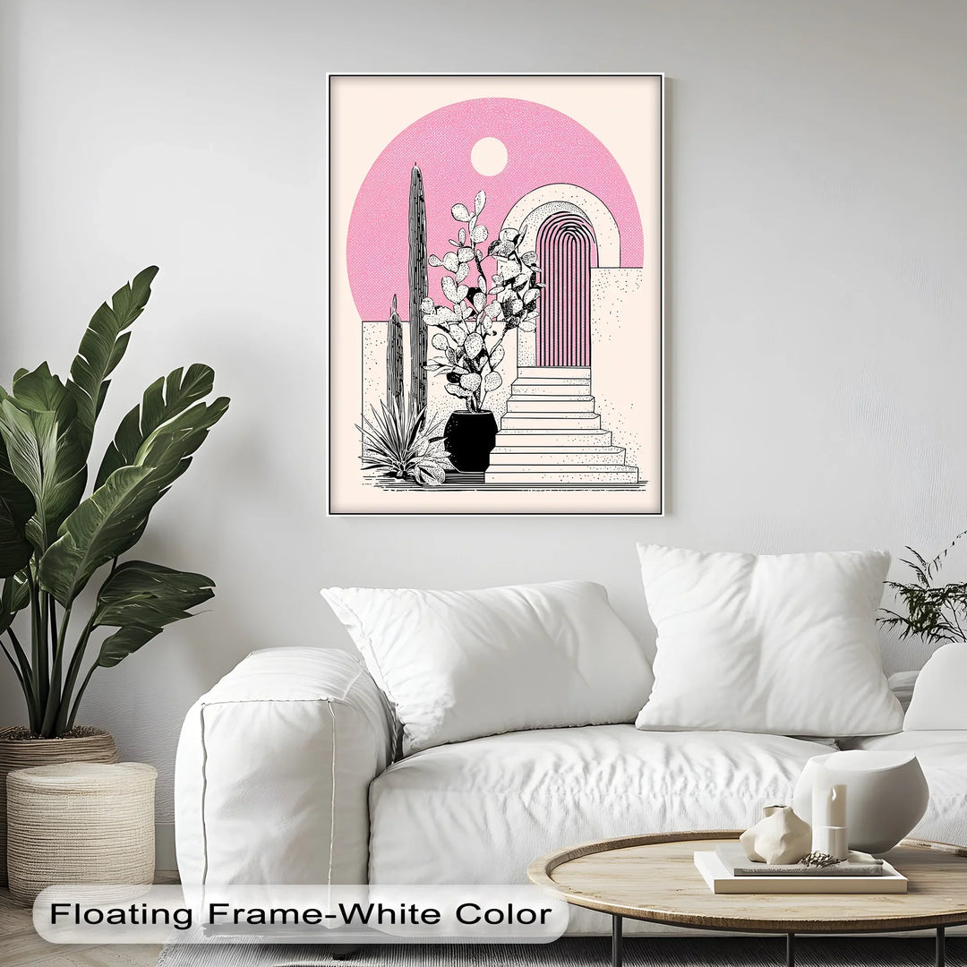 Modern Desert Archway Illustration – Black & Pink Canvas Print - MyPhotoStation
