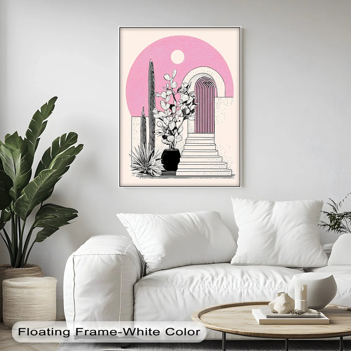 Modern Desert Archway Illustration – Black & Pink Canvas Print - MyPhotoStation