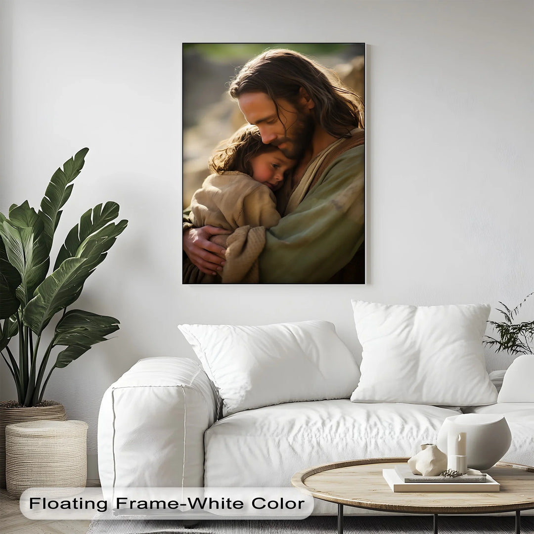 Sacred Shelter – Jesus Embracing a Child Canvas Print - MyPhotoStation