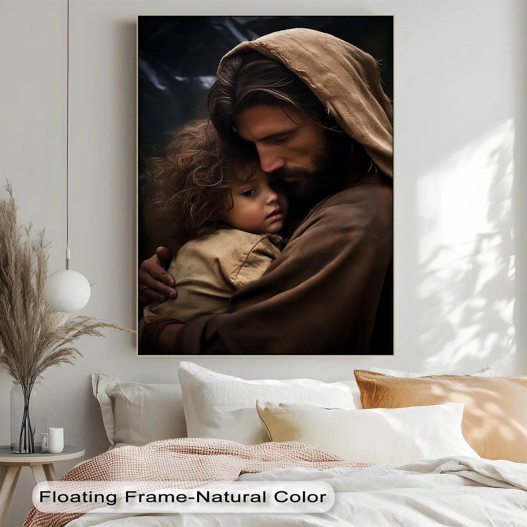 Divine Embrace – Jesus Holding a Child Canvas Print - MyPhotoStation