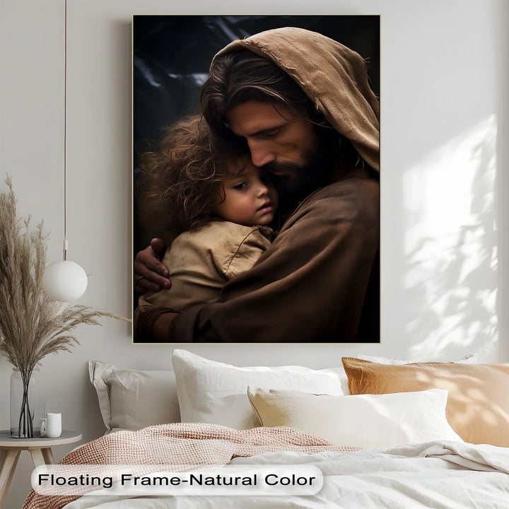 Divine Embrace – Jesus Holding a Child Canvas Print - MyPhotoStation