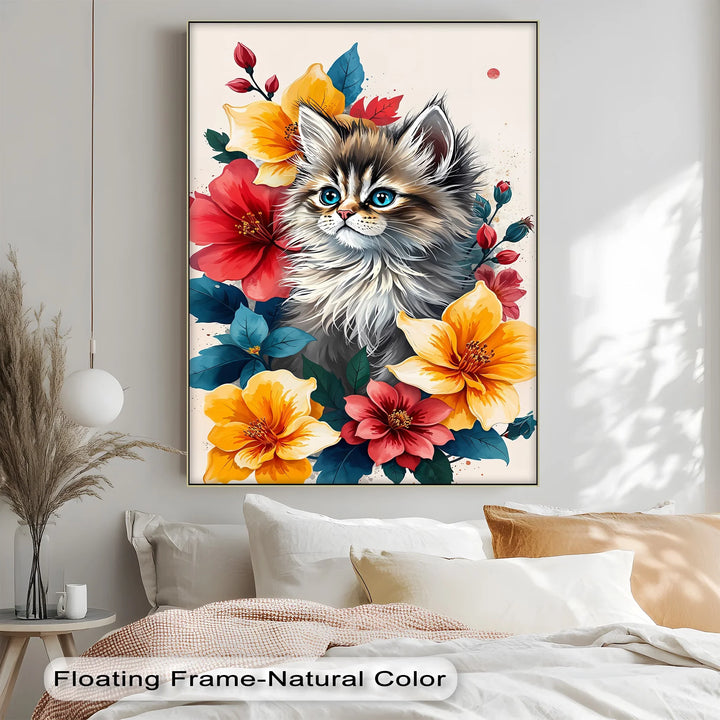 Fluffy Kitten Surrounded by Vibrant Florals - Cat Canvas Print - MyPhotoStation