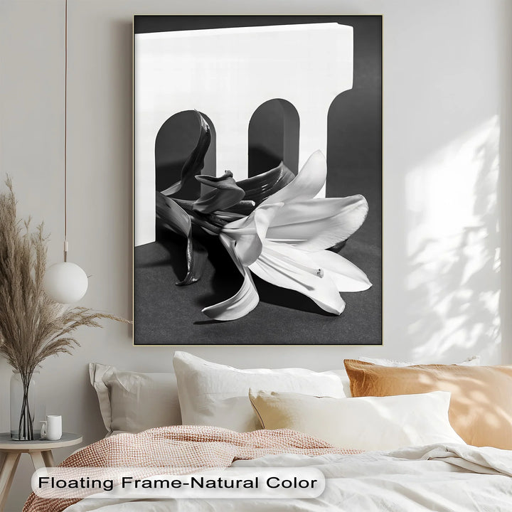Enhance your space with this refined canvas painting of floral grace and architectural symmetry.

