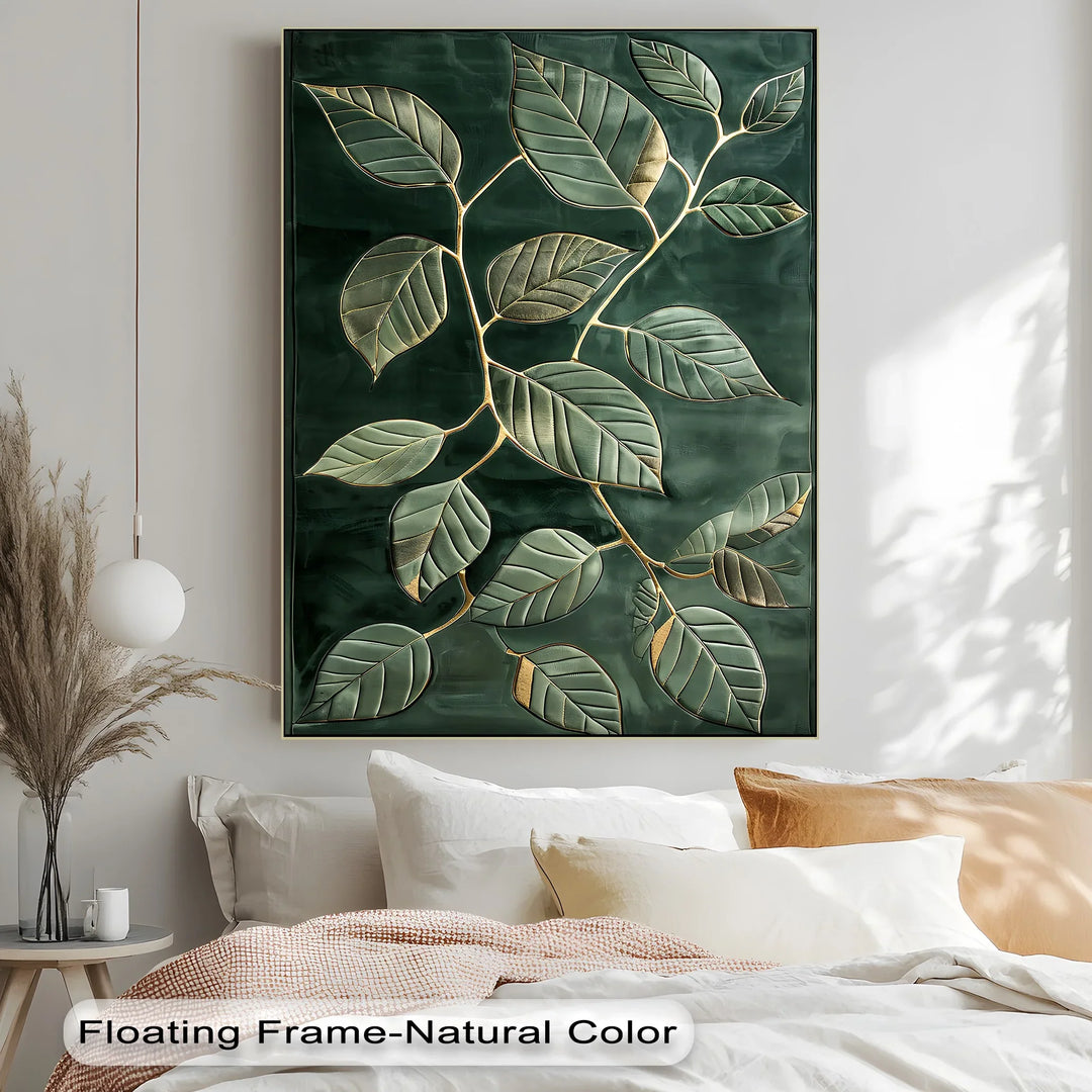 Golden Vein Harmony – Dark Green Leaf Canvas Print - MyPhotoStation