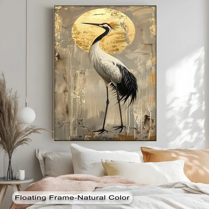 Golden Sun and Standing Crane – Elegant Crane Animal Canvas Print - MyPhotoStation