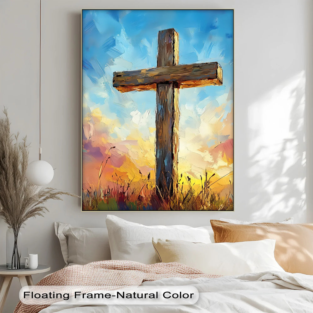 Divine Light – Wooden Cross at Sunrise Canvas Print - MyPhotoStation