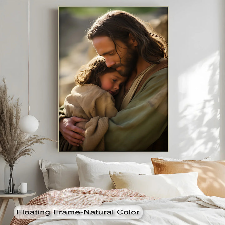 Sacred Shelter – Jesus Embracing a Child Canvas Print - MyPhotoStation