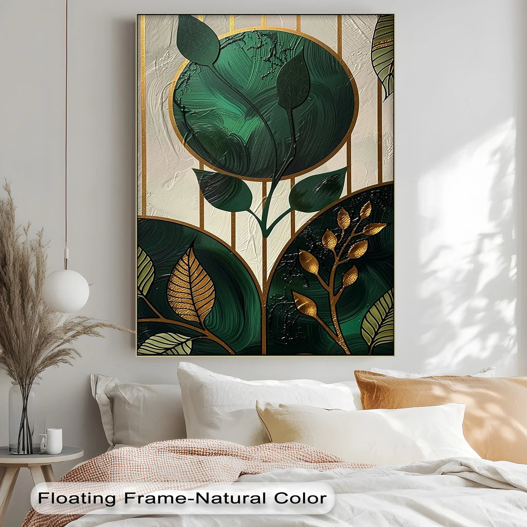 Golden Botanica – Luxe Leaf Design in Emerald and Gold Canvas Print - MyPhotoStation