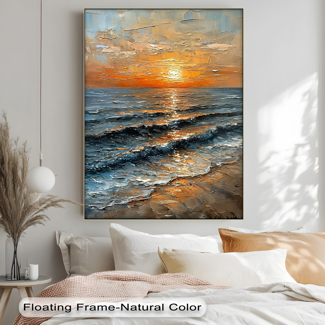 Golden Horizon – Textured Sunset Seascape Canvas Print
