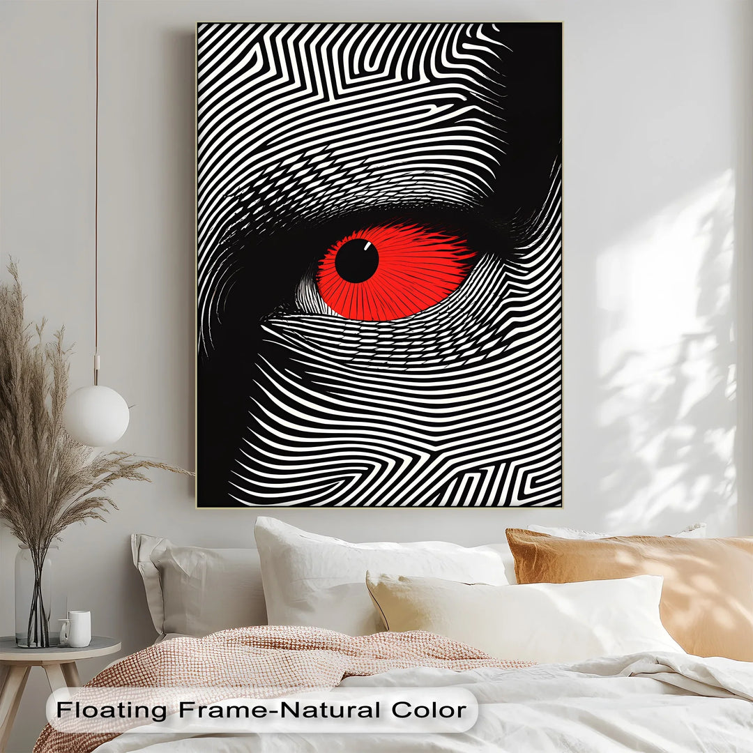Red Eye in Optical Lines – Black & White Canvas Print - MyPhotoStation