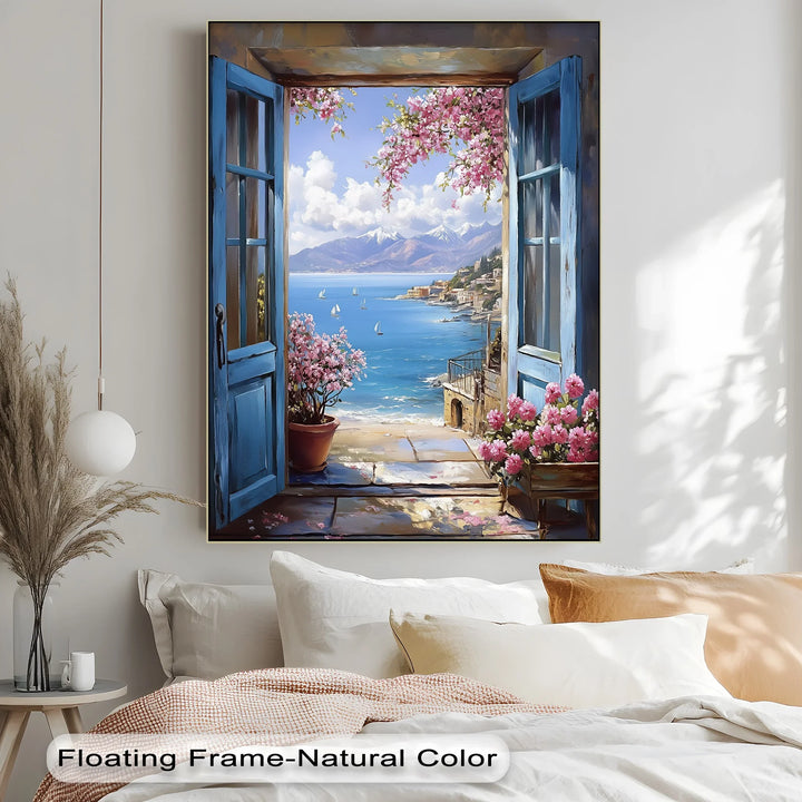 Mediterranean View – Open Window with Coastal Seascape Canvas Print - MyPhotoStation