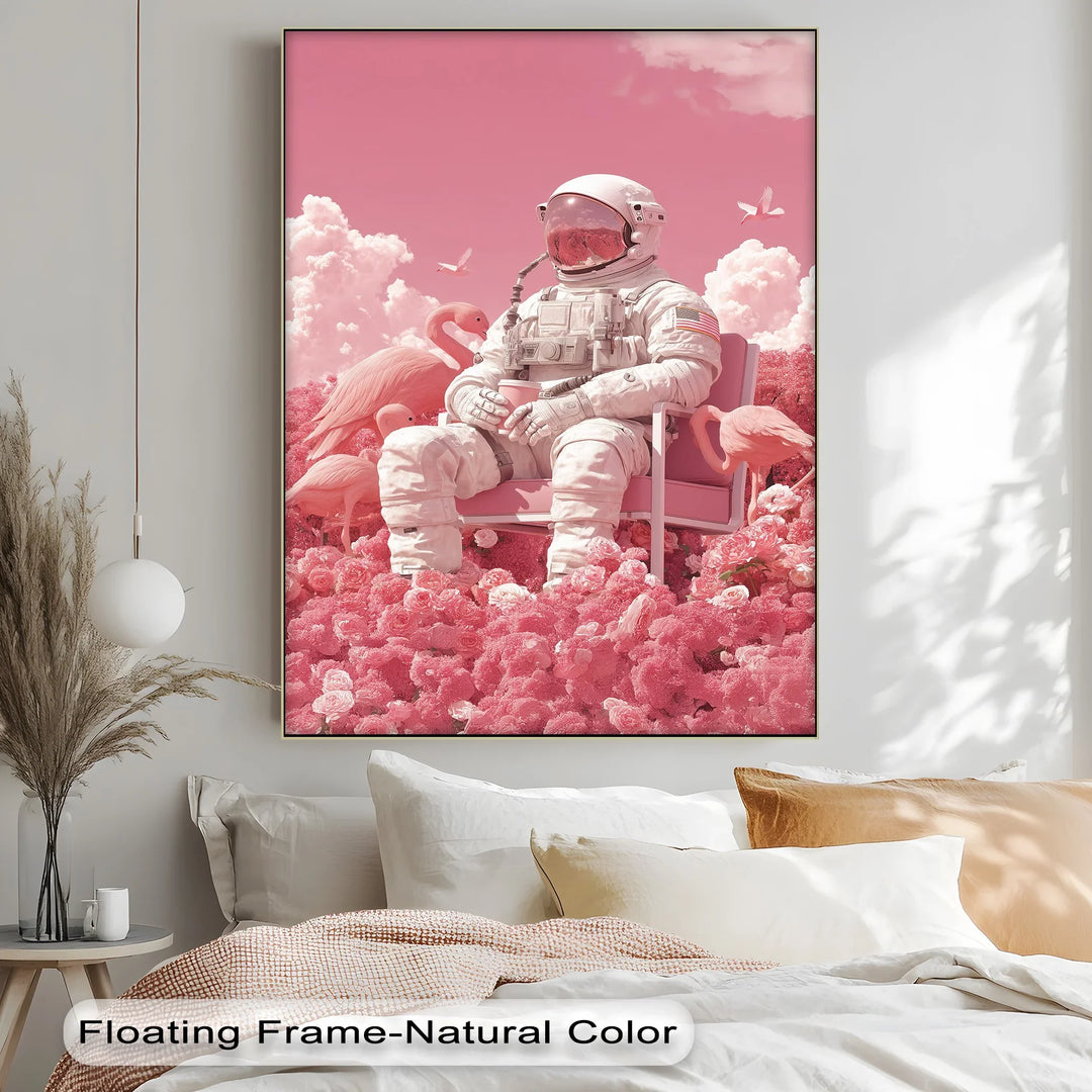 Pink Astronaut in a Flamingo Garden – Surreal Space Canvas Print - MyPhotoStation