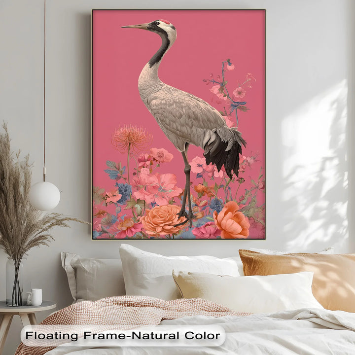 Elegant Crane Among Blossoms – Nature-Inspired Bird Canvas Print - MyPhotoStation