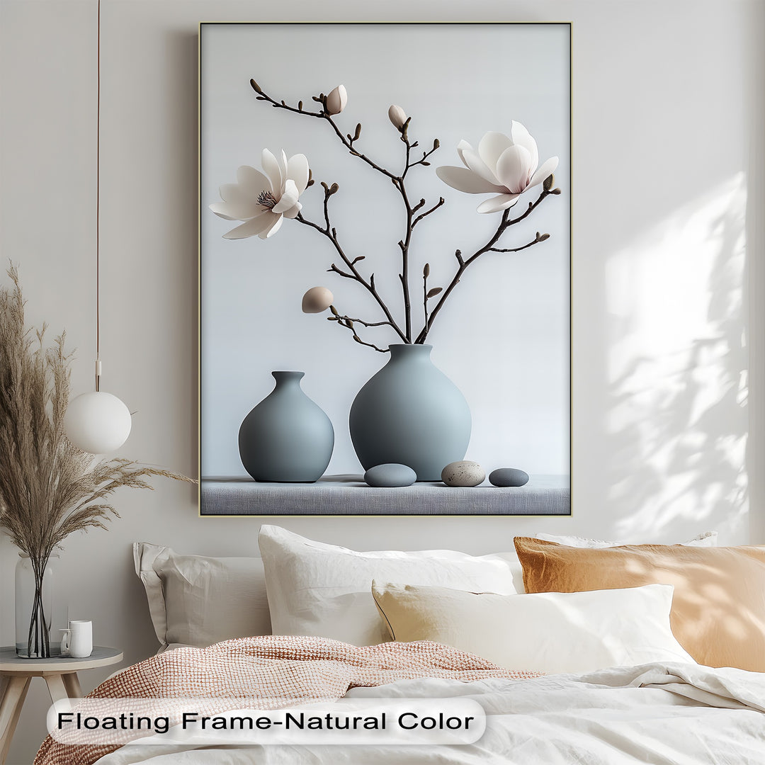 Minimalist Magnolia Harmony – Soft White Floral Canvas Print