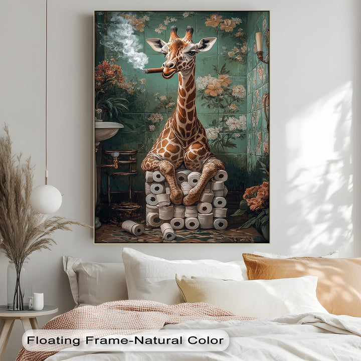 Make a bold statement in your restroom or guest bathroom with this bathroom canvas wall art—combining vibrant colors, surreal character, and trending animal artwork.

