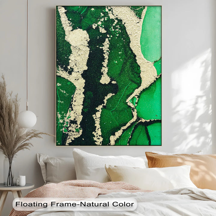 Verdant Gold Flow – Luxury Green Abstract Canvas Print - MyPhotoStation