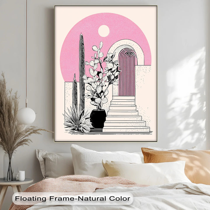 Modern Desert Archway Illustration – Black & Pink Canvas Print - MyPhotoStation