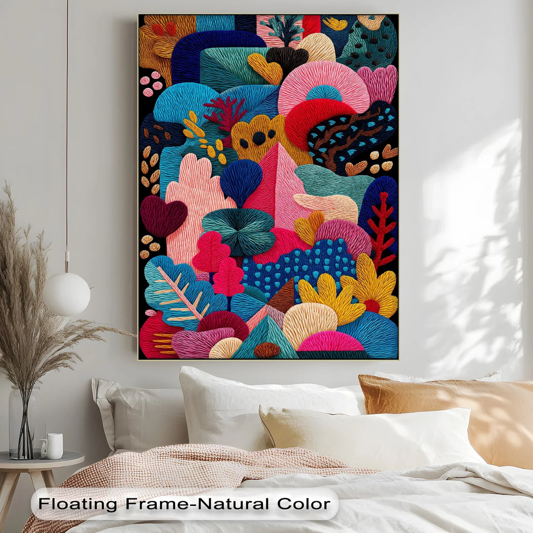 Colorful Abstract Garden Embroidery Style – Bold Canvas Print - MyPhotoStation