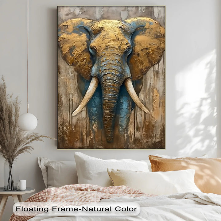 Majestic Elephant Head with Golden Texture – Wildlife Canvas Print - MyPhotoStation