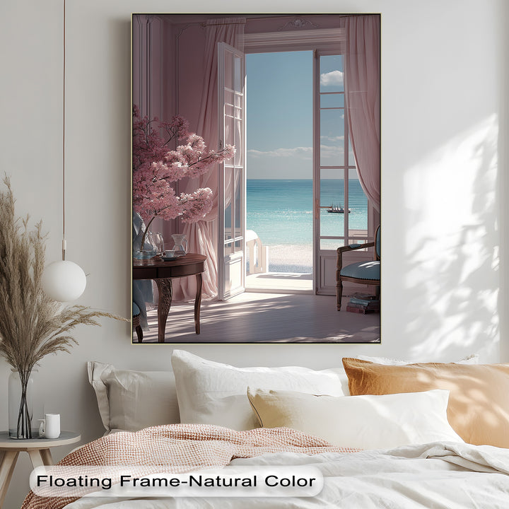 Seaside Serenity – Elegant Room with Ocean View Canvas Print