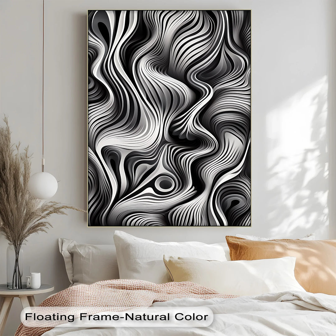 Flowing Dimensions – Abstract Waveform in Black & White Canvas Print - MyPhotoStation