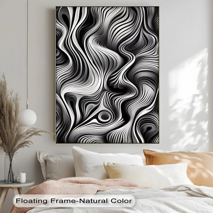 Flowing Dimensions – Abstract Waveform in Black & White Canvas Print - MyPhotoStation