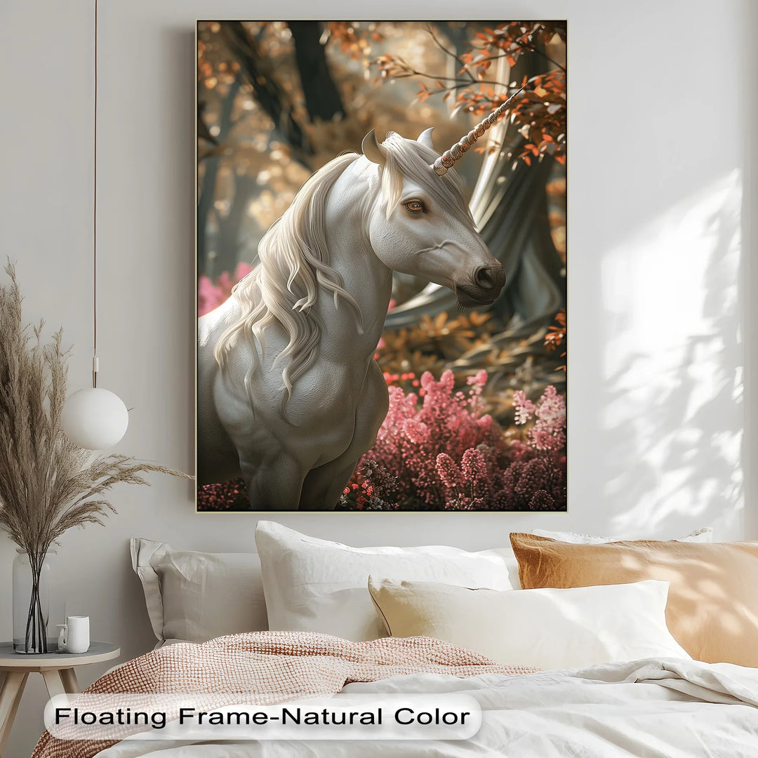 Elegant White Fantasy Horse in Woodland - Animal Canvas Print - MyPhotoStation