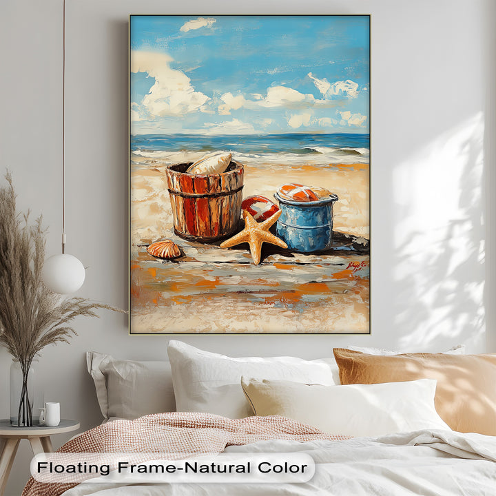 Beach Day Memories – Vibrant Coastal Bucket Scene Canvas Prints