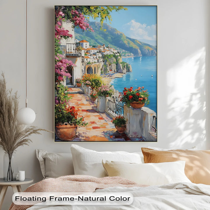 Amalfi Terrace Bloom – Coastal Italian Balcony Canvas Print - MyPhotoStation