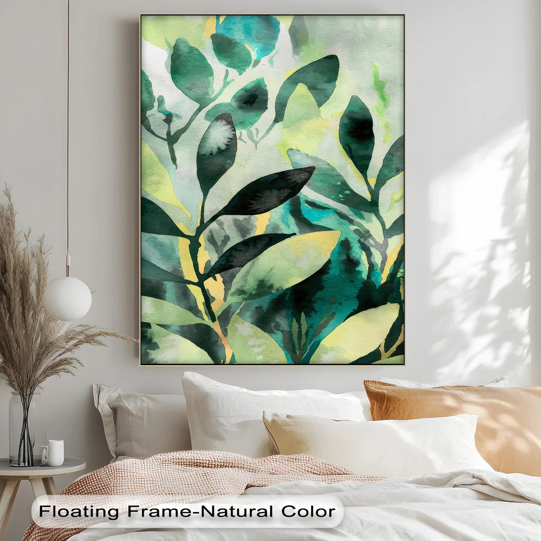 Verdant Harmony – Watercolor Leaf Pattern Canvas Print - MyPhotoStation