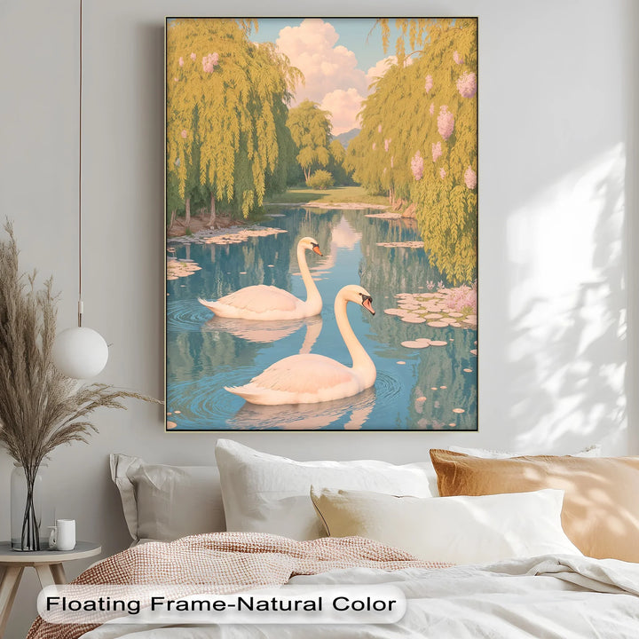 Serene Swan Pair on Lily Pond – Nature Animal Canvas Print - MyPhotoStation