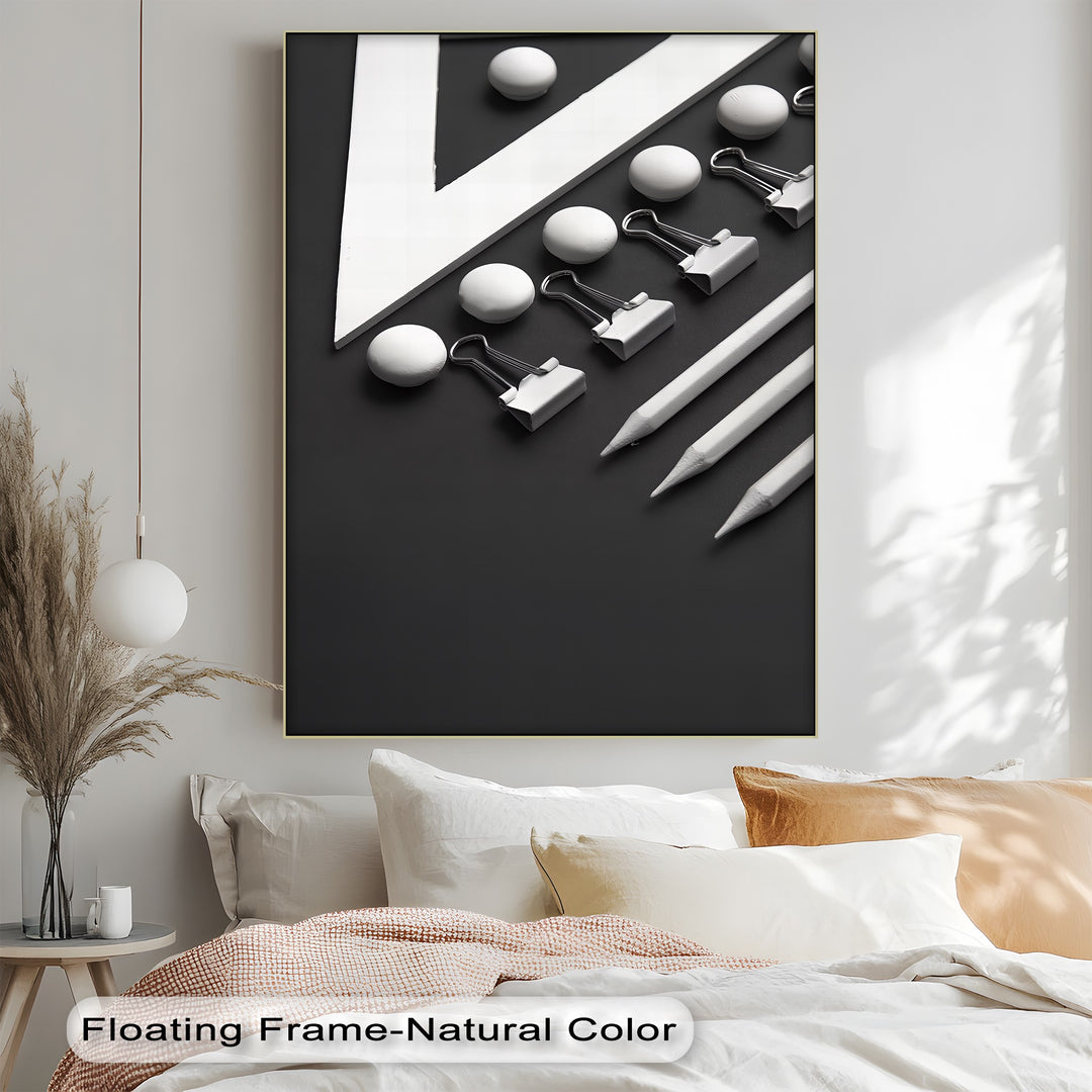 Monochrome Minimalism – Black and White Office Supplies Canvas Prints